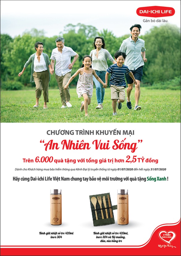 Dai-ichi Life tặng hơn 2,5 tỉ đồng quà sống xanh giúp khách hàng An nhiên vui sống - Ảnh 1. Dai-ichi Life tặng hơn 2,5 tỉ đồng quà sống xanh giúp khách hàng An nhiên vui sống - Ảnh 1.