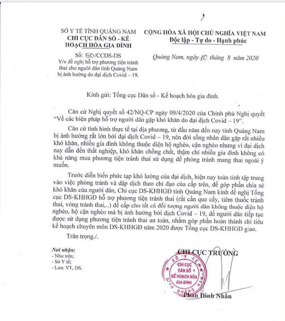Quảng Nam xin hỗ trợ que cấy, thuốc, vòng tránh thai... cho người dân bị ảnh hưởng COVID-19 - Ảnh 1. Quảng Nam xin hỗ trợ que cấy, thuốc, vòng tránh thai... cho người dân bị ảnh hưởng COVID-19 - Ảnh 1.
