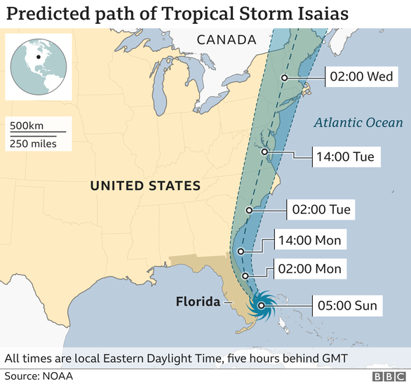Florida hứng bão nhiệt đới Isaias giữa lúc đang có gần nửa triệu ca COVID-19 - Ảnh 1.