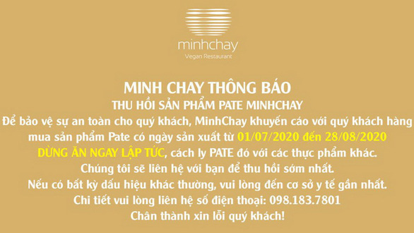 Vụ pate Minh Chay gây độc: Yêu cầu dừng sản xuất từ 20-8, nhưng 9 ngày sau mới công bố - Ảnh 1. Vụ pate Minh Chay gây độc: Yêu cầu dừng sản xuất từ 20-8, nhưng 9 ngày sau mới công bố - Ảnh 1.