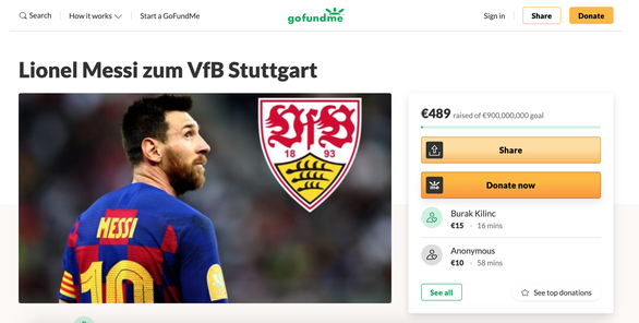 CĐV của tân binh Bundesliga kêu gọi quyên góp hơn 1 tỉ USD để mua... Messi - Ảnh 1. CĐV của tân binh Bundesliga kêu gọi quyên góp hơn 1 tỉ USD để mua... Messi - Ảnh 1.