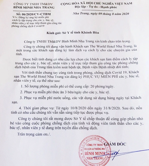 Khách sạn ở Nha Trang xung phong cấp chỗ ăn ở cho thầy thuốc chống COVID-19 - Ảnh 2. Khách sạn ở Nha Trang xung phong cấp chỗ ăn ở cho thầy thuốc chống COVID-19 - Ảnh 2.