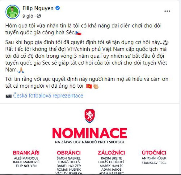 Thủ môn Việt kiều Filip Nguyen quyết định chọn tuyển CH Czech - Ảnh 1. Thủ môn Việt kiều Filip Nguyen quyết định chọn tuyển CH Czech - Ảnh 1.