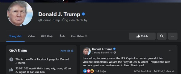 Facebook xóa mô tả Tổng thống của ông Trump - Ảnh 1.