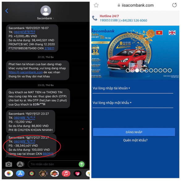 Làm theo tin nhắn quen dùng của ngân hàng, mất bay hàng chục triệu - Ảnh 1.