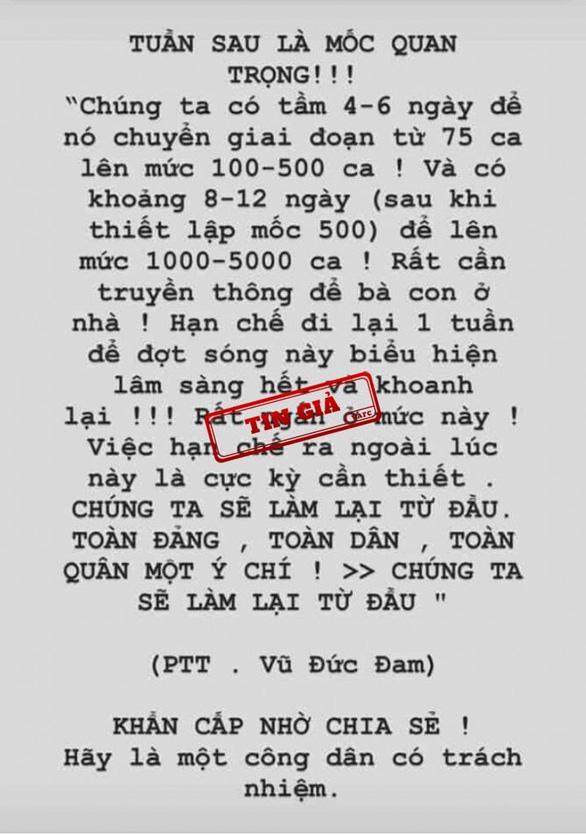 Trên mạng giả phát ngôn của Phó thủ tướng Vũ Đức Đam về COVID-19 - Ảnh 1.