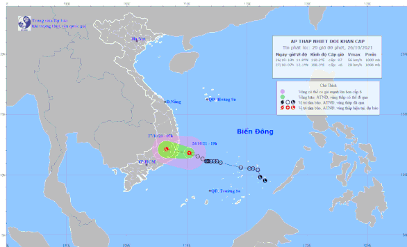 Đêm 26 rạng 27-10, áp thấp nhiệt đới hướng vào Khánh Hòa đến Bình Thuận, Đông Nam Bộ mưa lớn - Ảnh 2.