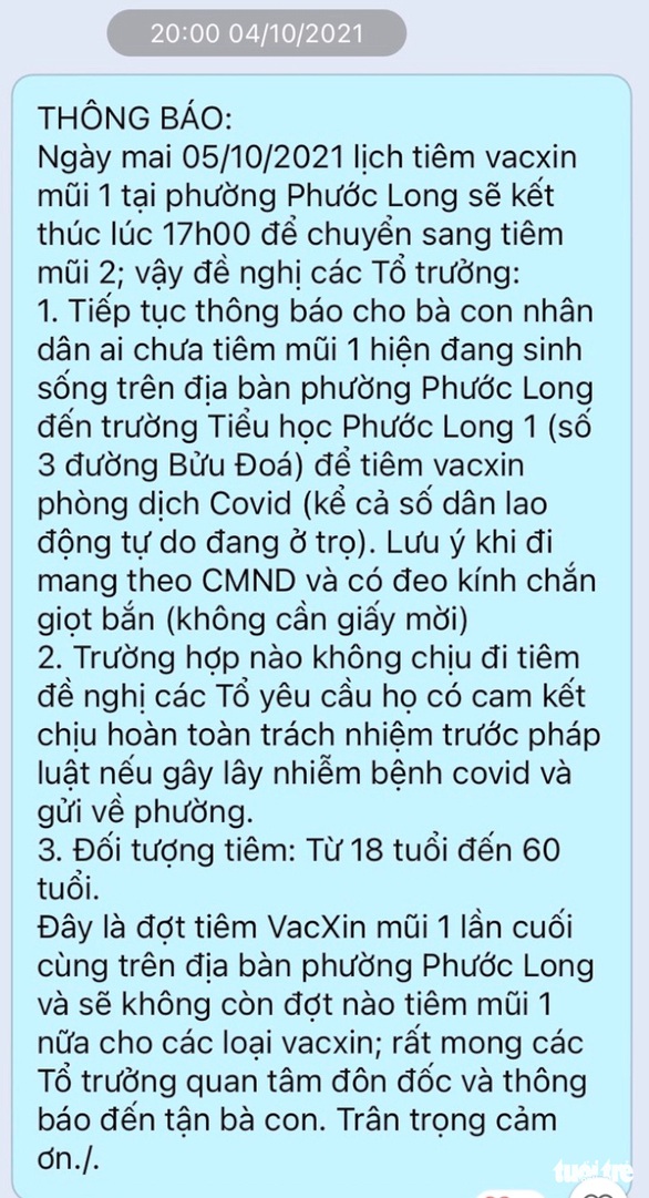 Tổ trưởng dân phố dọa người dân không tiêm vắc xin sẽ không được lưu trú trong tổ? - Ảnh 2. Tổ trưởng dân phố dọa người dân không tiêm vắc xin sẽ không được lưu trú trong tổ? - Ảnh 2.