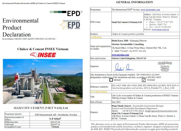 Xi măng INSEE nhận chứng chỉ EPD quốc tế - Ảnh 1.