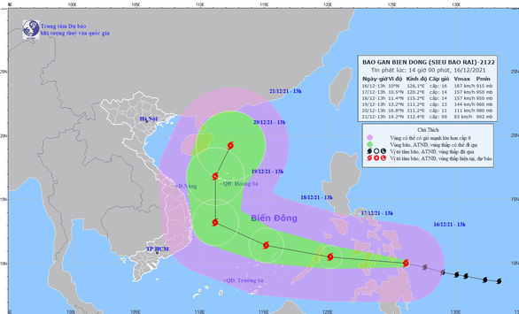 Rai tăng cấp thành siêu bão mạnh cấp 16, giật cấp 17, cảnh báo thiên tai cấp 4 - Ảnh 1.