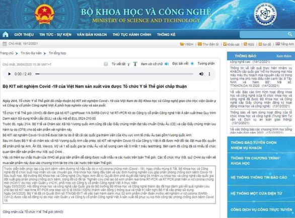 Bộ Khoa học - công nghệ gỡ tin kit test COVID-19 của Việt Nam được WHO chấp thuận - Ảnh 2.