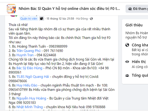 Nhóm bác sĩ quân y lên mạng hỗ trợ F0 điều trị tại nhà - Ảnh 1.