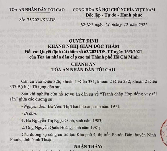 Vụ khởi tố nữ thư ký tòa Ninh Phước: Tòa tối cao kháng nghị hủy quyết định tái thẩm của Tòa cấp cao - Ảnh 2.