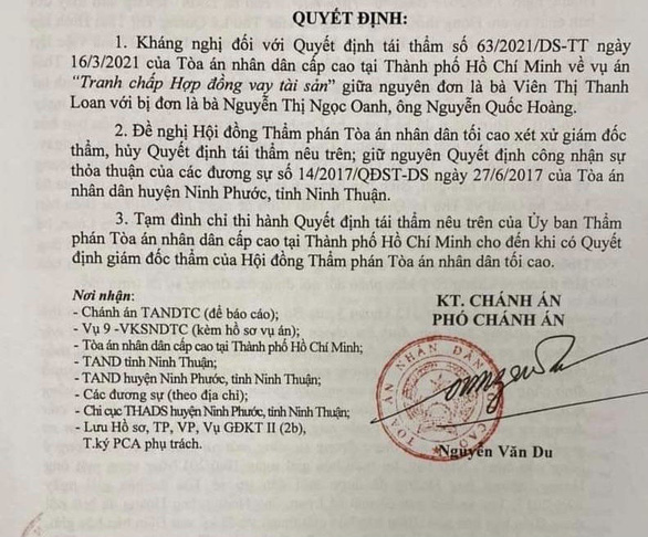 Vụ khởi tố nữ thư ký tòa Ninh Phước: Tòa tối cao kháng nghị hủy quyết định tái thẩm của Tòa cấp cao - Ảnh 3.