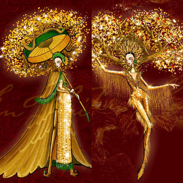 Bản vẽ quốc phục ‘Lá ngọc cành vàng’ tham gia Miss Grand International - Ảnh 1.