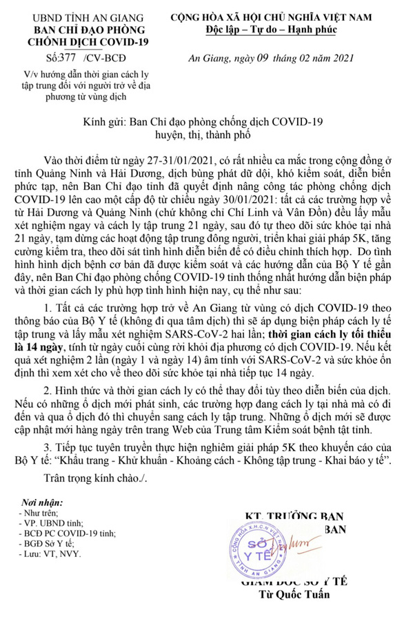 An Giang cách ly tập trung tất cả người về từ các tỉnh có ca nhiễm cộng đồng - Ảnh 2.