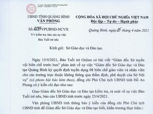 Kiểm tra việc giám đốc sở tự ký 8 quyết định tuyển dụng trước khi hết nhiệm kỳ - Ảnh 1.