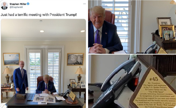 Bàn phòng làm việc mới của ông Trump giống bàn tổng thống Mỹ ở Phòng Bầu dục - Ảnh 1.