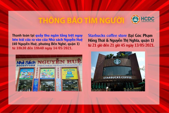 KHẨN: TP.HCM tìm người đến nhà sách Nguyễn Huệ và Starbucks quận 1 - Ảnh 1. KHẨN: TP.HCM tìm người đến nhà sách Nguyễn Huệ và Starbucks quận 1 - Ảnh 1.