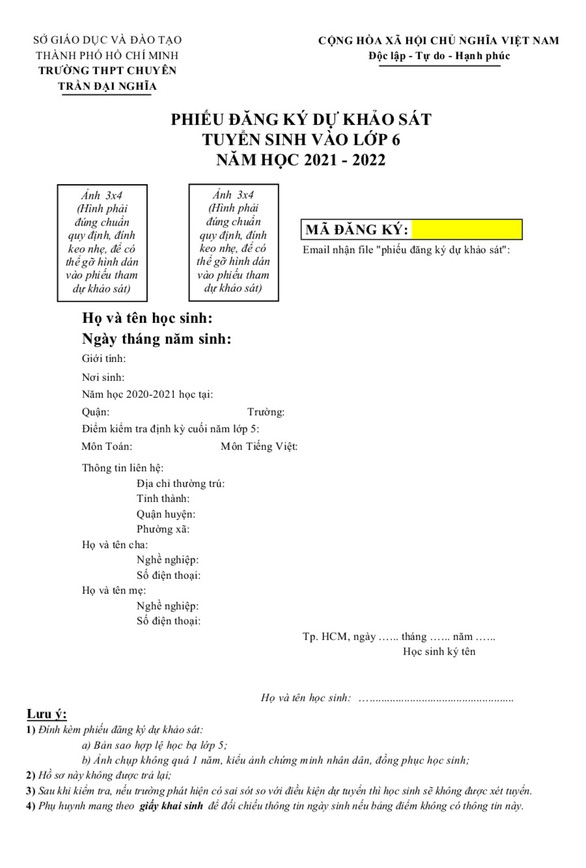 Trường THPT chuyên Trần Đại Nghĩa bắt đầu phát phiếu đăng ký dự tuyển vào lớp 6 - Ảnh 1.