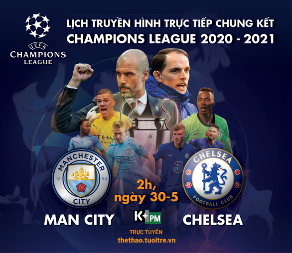 Lịch trực tiếp chung kết Champions League: Manchester City - Chelsea - Ảnh 1. Lịch trực tiếp chung kết Champions League: Manchester City - Chelsea - Ảnh 1.