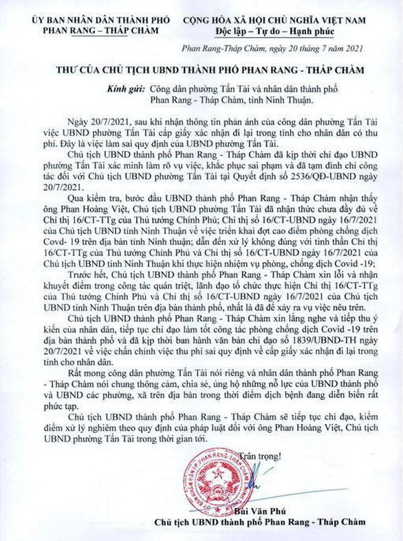 Chủ tịch TP Phan Rang - Tháp Chàm xin lỗi dân vì cấp dưới xử lý sai công vụ - Ảnh 1.
