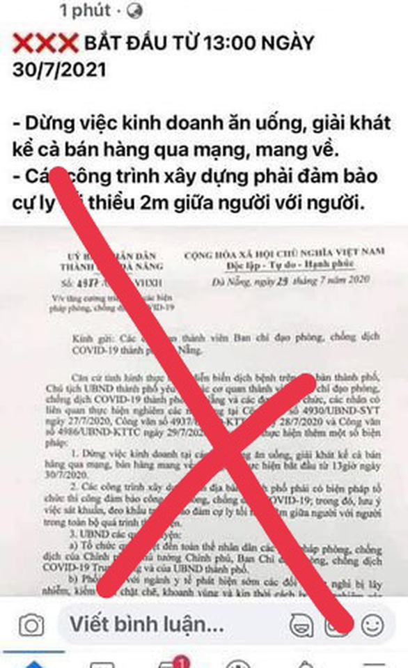 Xử phạt người đăng văn bản cũ, viết sai sự thật giãn cách toàn thành phố Đà Nẵng - Ảnh 2.