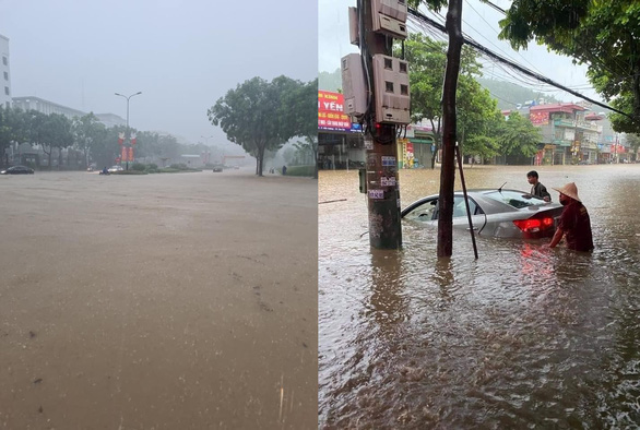 TP Lào Cai mưa lớn, nhiều ô tô chìm trong nước - Ảnh 4.