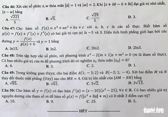 Đề toán thi tốt nghiệp THPT 2021: Thí sinh, giáo viên nói đề vừa sức - Ảnh 5. Đề toán thi tốt nghiệp THPT 2021: Thí sinh, giáo viên nói đề vừa sức - Ảnh 5.