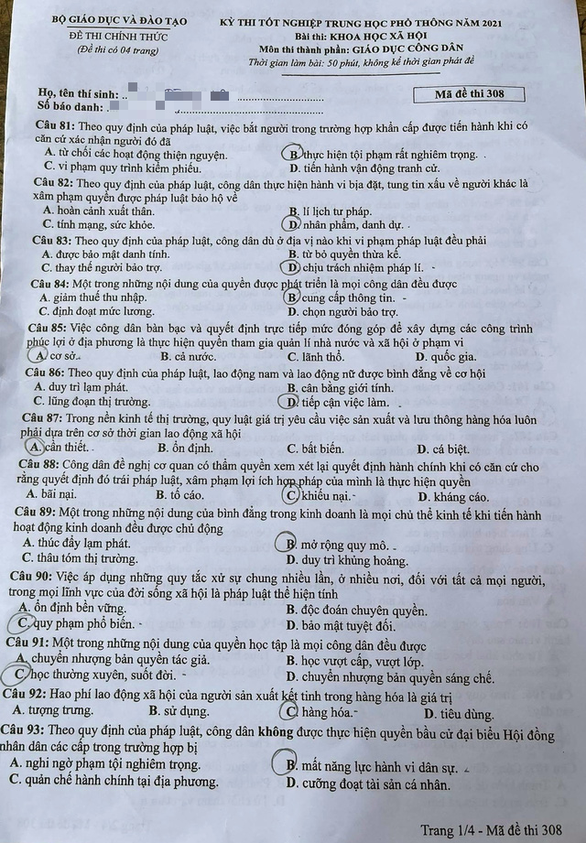 Thí sinh nói đề thi khoa học xã hội dễ thở - Ảnh 3.