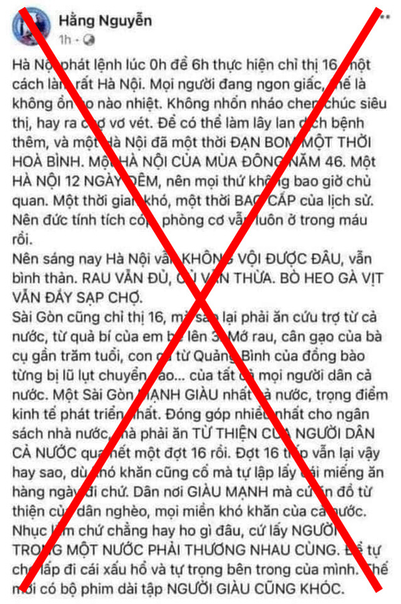 Phạt chủ Facebook Hằng Nguyễn 5 triệu vì đăng tin gây hoang mang về cứu trợ - Ảnh 1.
