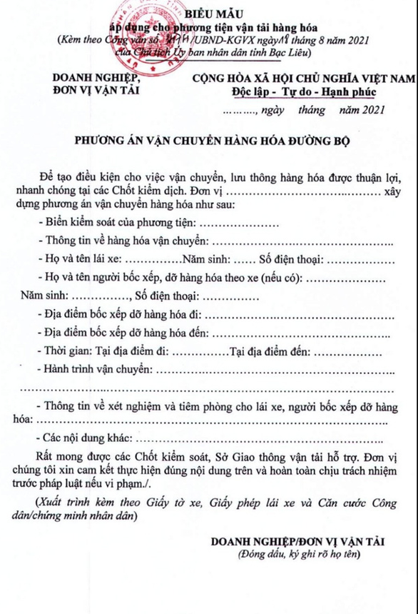 Bị Bộ Giao thông vận tải nói làm khó vận chuyển hàng hóa, Bạc Liêu nói gì? - Ảnh 1.