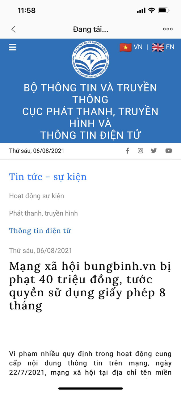 Mạng xã hội bungbinh.vn bị phạt 40 triệu đồng, tước quyền sử dụng giấy phép 8 tháng - Ảnh 1.