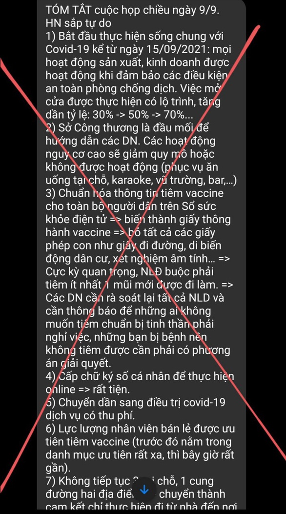 Hà Nội sống chung với COVID-19 kể từ ngày 15-9 là tin giả - Ảnh 1.