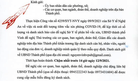 TP Vinh hỏa tốc đăng ký tiêm vắc xin, dân gọi điện ‘không liên lạc được’ - Ảnh 2.