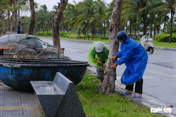 Ngư dân Đà Nẵng mang tàu thuyền lên đường, néo vô cây... đề phòng bão số 6 - Ảnh 4.