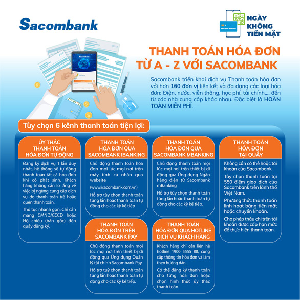 Infographic: Thanh toán hóa đơn miễn phí với Sacombank - Ảnh 1. Infographic: Thanh toán hóa đơn miễn phí với Sacombank - Ảnh 1.