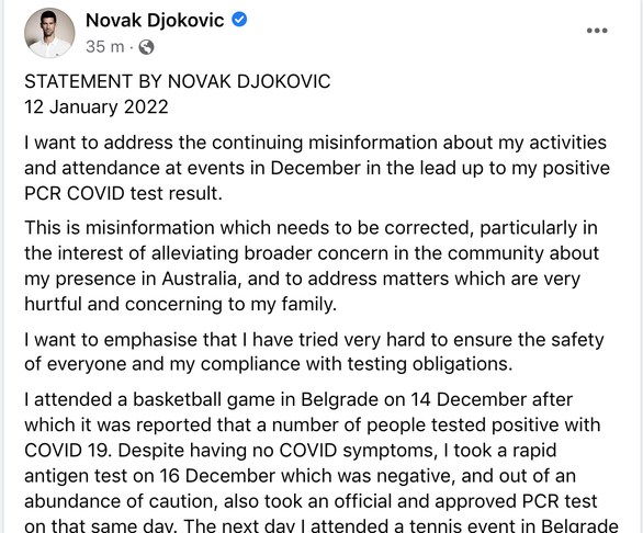 Djokovic lên tiếng về thông tin từng mắc COVID-19 - Ảnh 2.