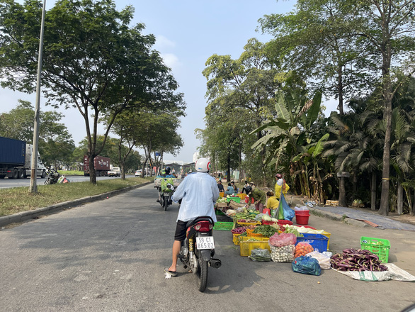 Xử lý nhiều lần nhưng nhiều người vẫn lén bày bán rau củ trên đại lộ Nguyễn Văn Linh - Ảnh 1.
