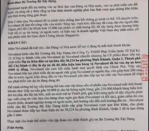 Novaland: Tin đồn và văn bản cầu cứu trên mạng là bịa đặt - Ảnh 2.