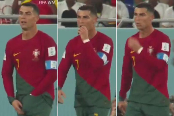 Dân mạng sốt với khoảnh khắc khó đỡ của Ronaldo lấy gì đó trong quần và... bỏ vào miệng - Ảnh 1.