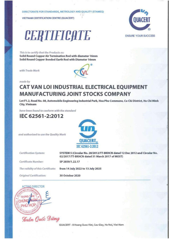 Băng đồng thoát sét tiếp địa 3x25mm Cát Vạn Lợi đạt chuẩn IEC 62561 - Ảnh 2.