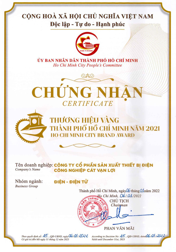 Cát Vạn Lợi xuất sắc đạt giải thưởng Thương Hiệu Vàng TP.HCM năm 2021 - Ảnh 2.