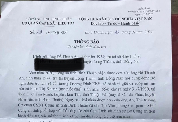 Vụ án 39 năm ở Bình Thuận: Con trai nạn nhân khiếu nại quyết định của công an - Ảnh 2.