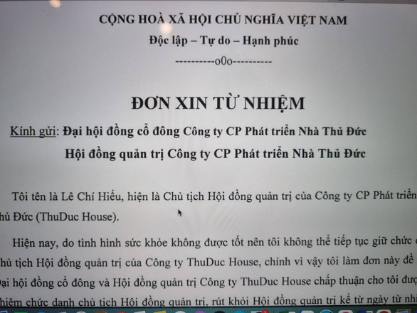 Chủ tịch HĐQT Thuduc House từ chức - Ảnh 1.