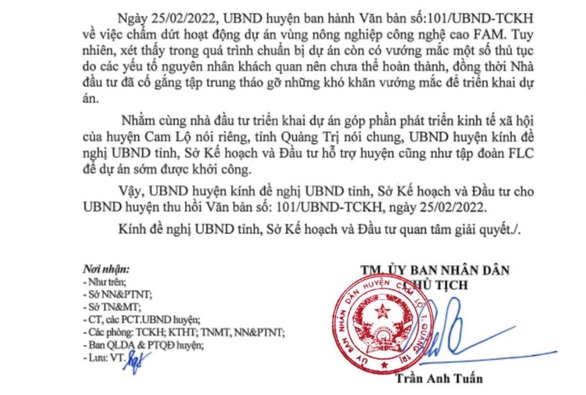 Lùm xùm liên quan dự án nông nghiệp của FLC ở Quảng Trị - Ảnh 1.