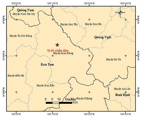 Tối 15-4, liên tiếp 4 trận động đất ở huyện Kon Plông, tỉnh Kon Tum - Ảnh 1.