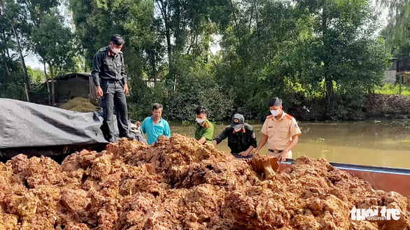 Từ phản ánh của Tuổi Trẻ, tạm giữ 12 sà lan chở đất mặt ruộng - Ảnh 1.