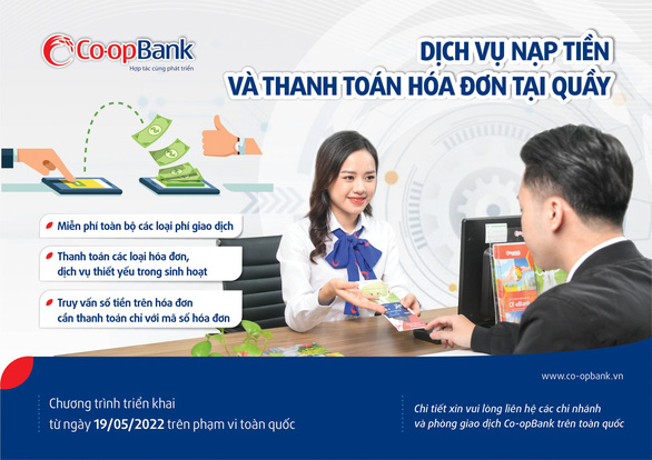 Co-opBank triển khai dịch vụ nạp tiền và thanh toán hóa đơn tại quầy - Ảnh 1.