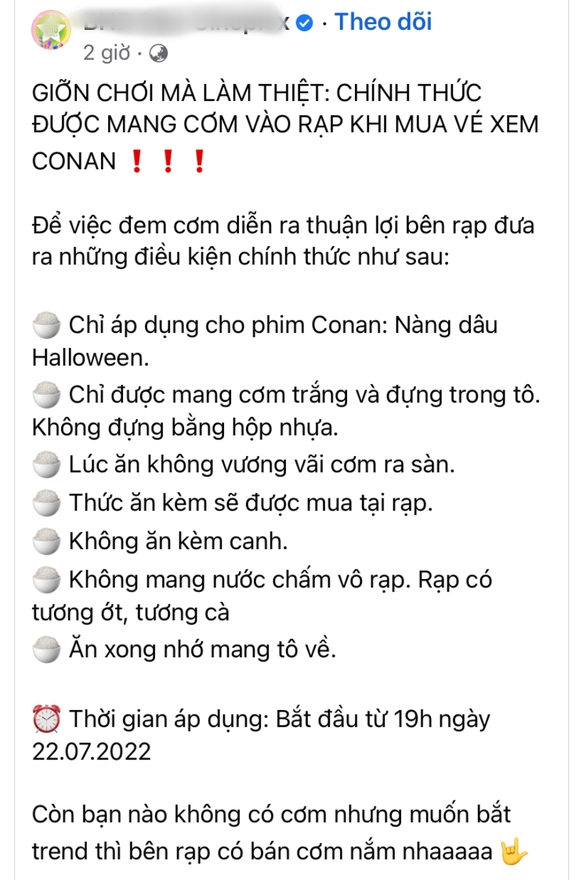 Giỡn chơi thành thiệt, khán giả được mang cơm vào rạp xem Conan - Ảnh 3. Giỡn chơi thành thiệt, khán giả được mang cơm vào rạp xem Conan - Ảnh 3.